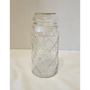 Vintage Smuckers Clear Glass Fruit Designed Jar With Lid